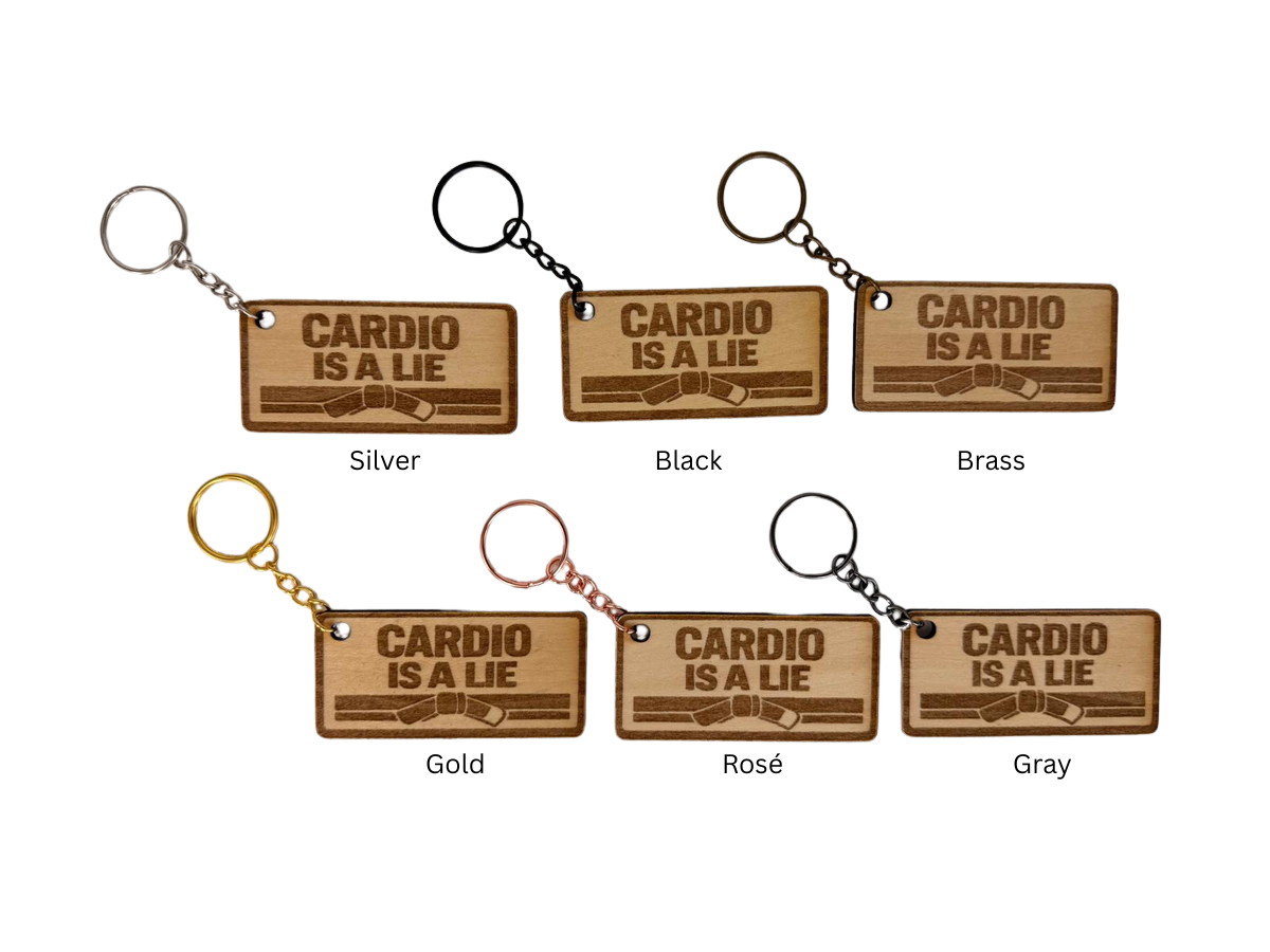 Cardio Is A Lie – Personalized Laser Engraved Jiu Jitsu Keychain | Durable, Lightweight, Gift for Grapplers
