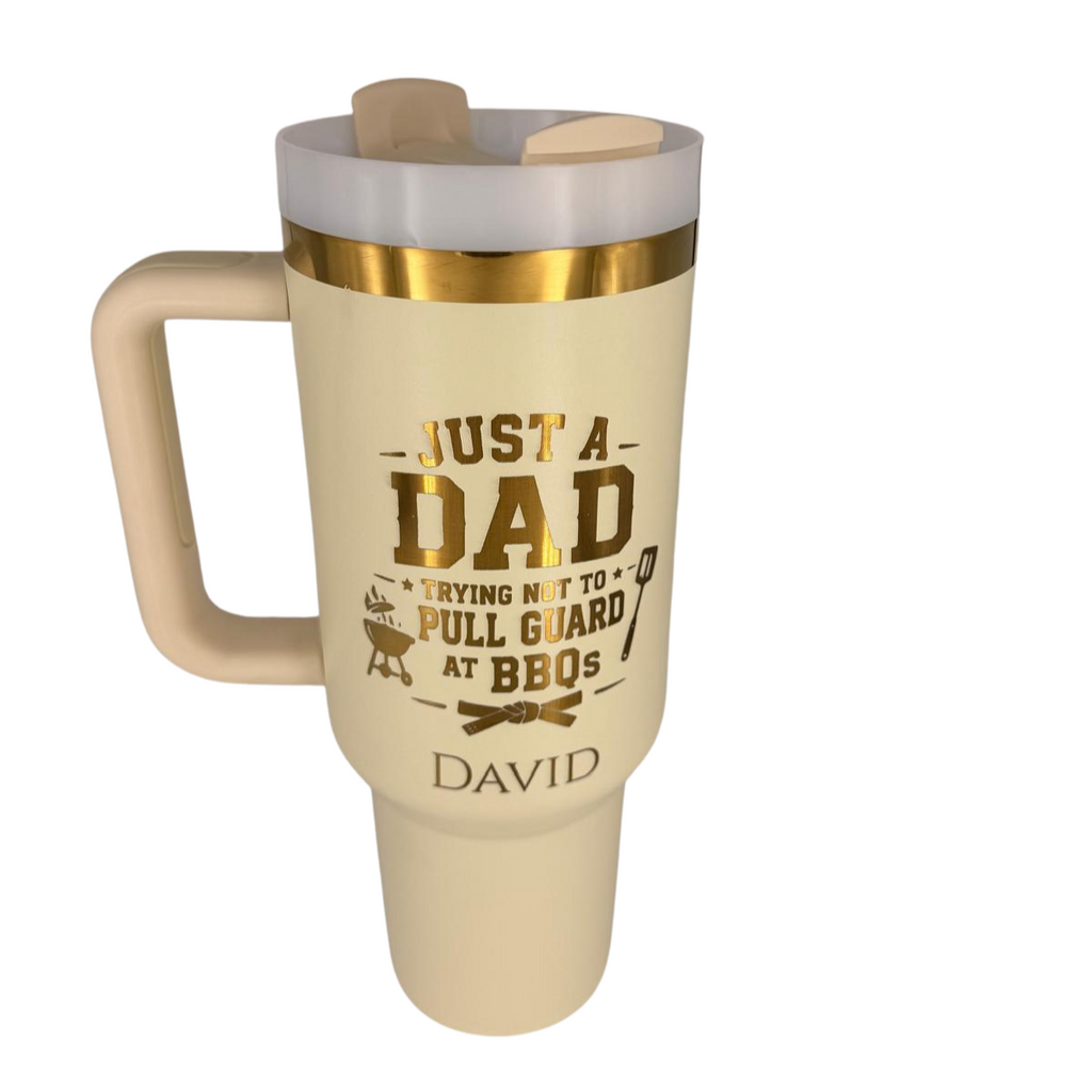 BJJ Dad - Not trying to pull guard – Personalized Laser Engraved BJJ Tumbler