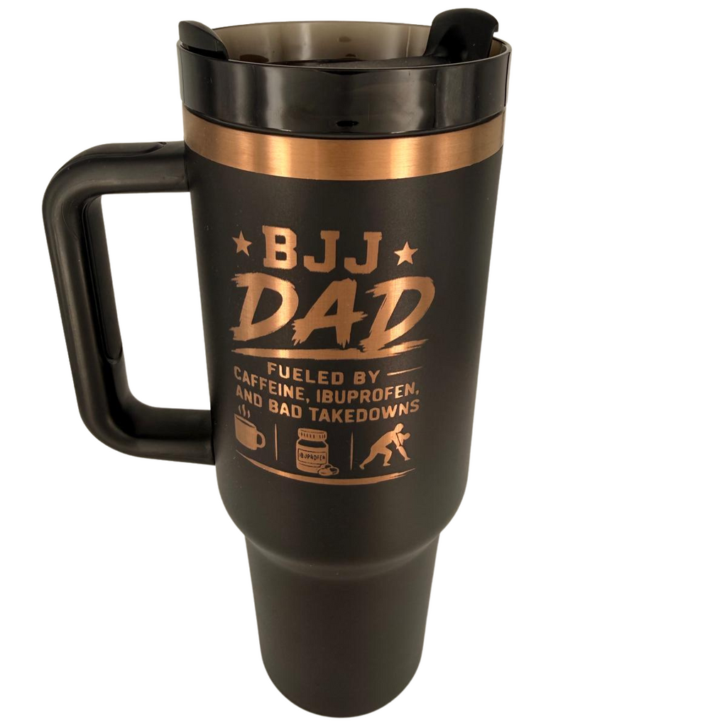 BJJ Dad - Fueled by caffeine, ibuprofen, and bad takedowns – Personalized Laser Engraved BJJ Tumbler