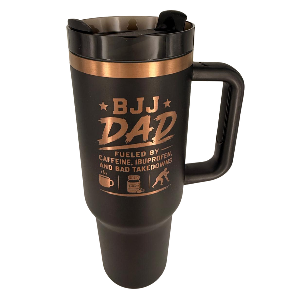 BJJ Dad - Fueled by caffeine, ibuprofen, and bad takedowns – Personalized Laser Engraved BJJ Tumbler