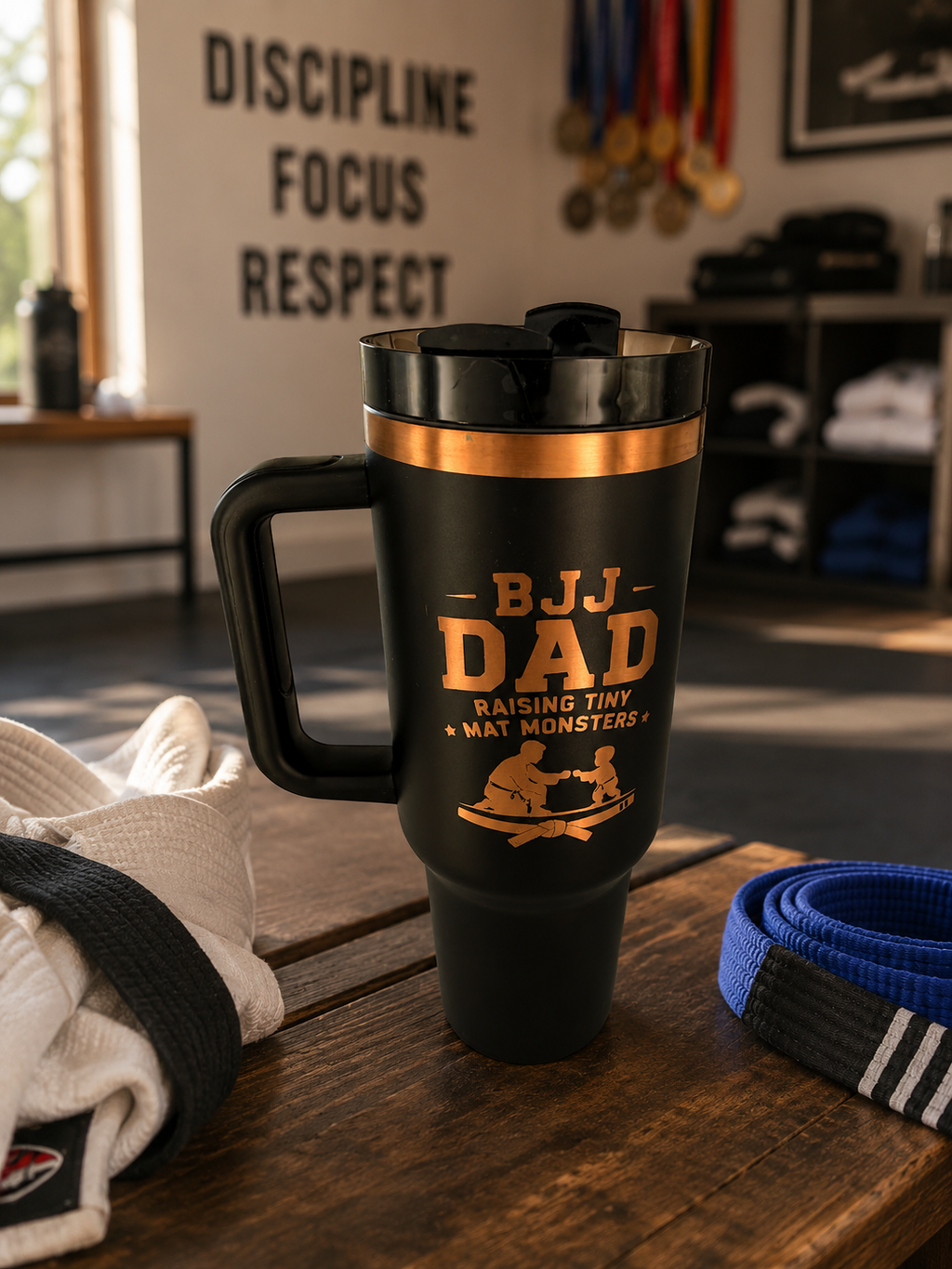BJJ Dad - Raising Tiny Mat Monsters – Personalized Laser Engraved BJJ Tumbler