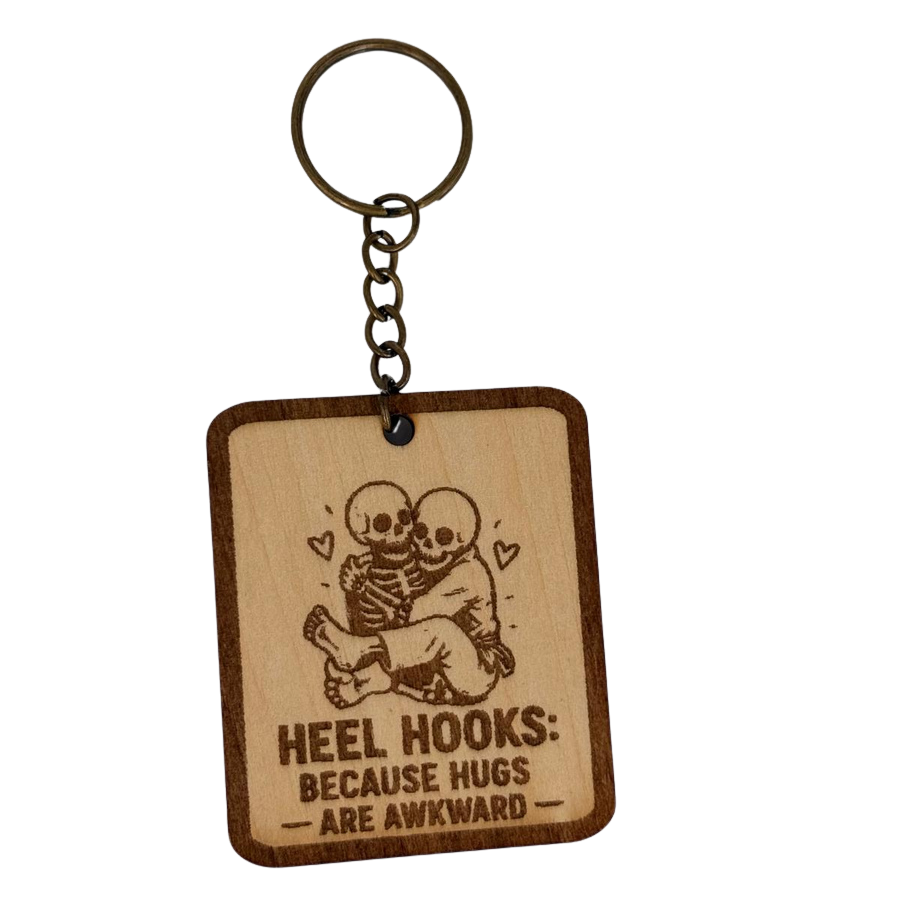 Heel hooks Because hugs are awkward – Personalized Laser Engraved Jiu Jitsu Keychain | Durable, Lightweight, Gift for Grapplers