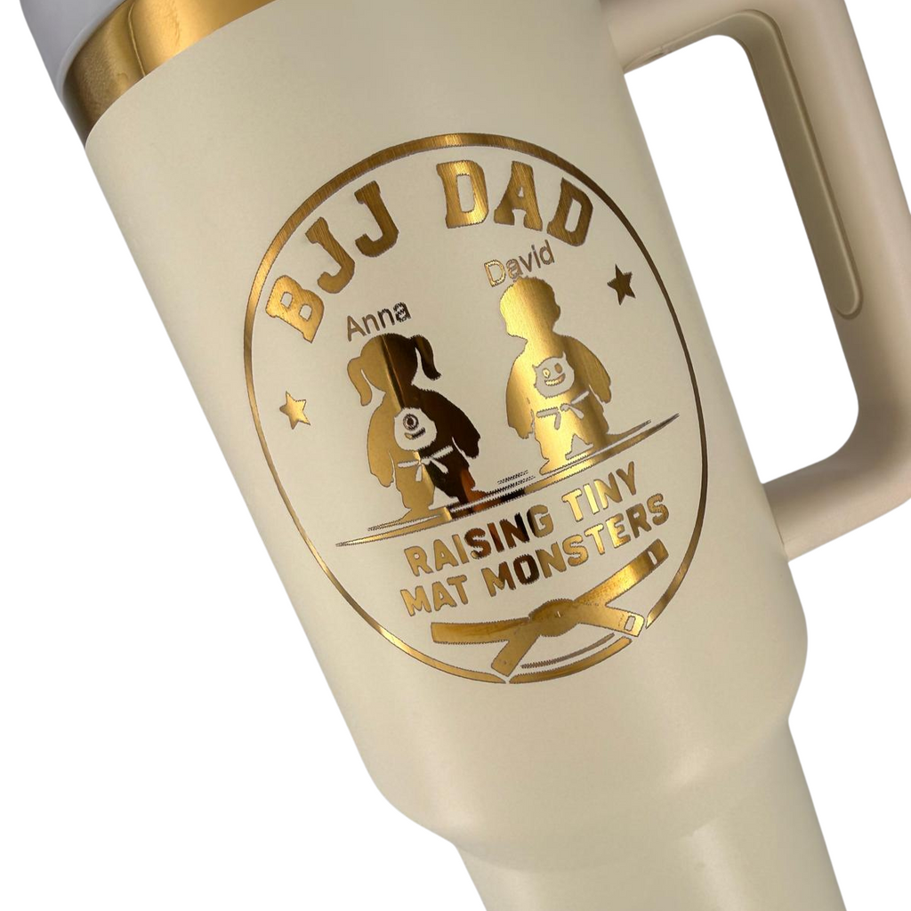 BJJ Dad - Raising Tiny Monsters – Personalized Laser Engraved BJJ Tumbler