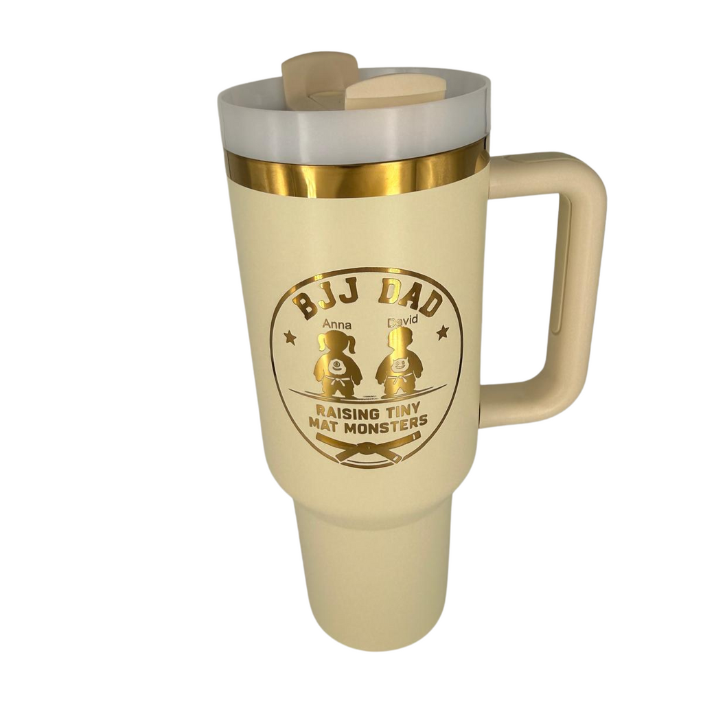 BJJ Dad - Raising Tiny Monsters – Personalized Laser Engraved BJJ Tumbler