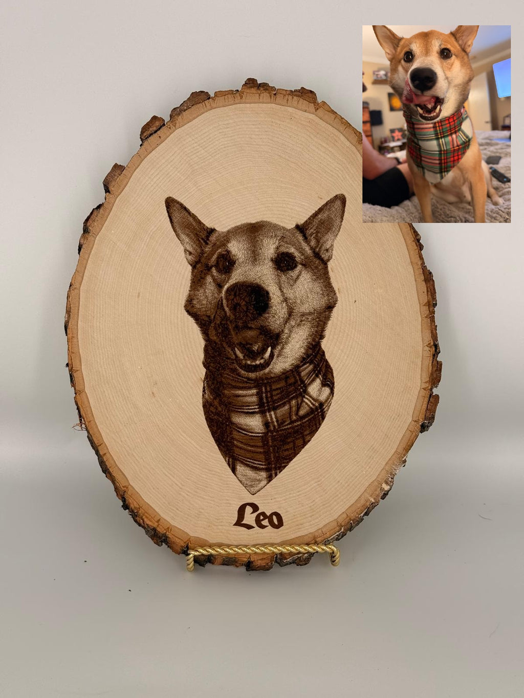 Personalized Pet Portrait Memorial Wood Slice Laser Engraved