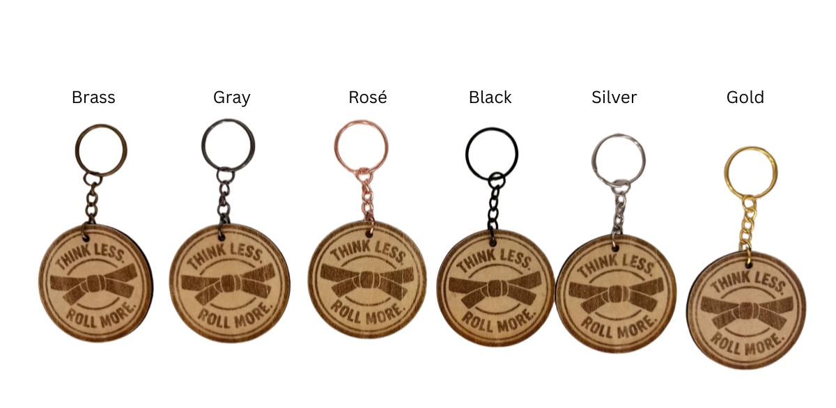 Think Less. Roll More. – Personalized Laser Engraved Jiu Jitsu Keychain | Durable, Lightweight, Gift for Grapplers