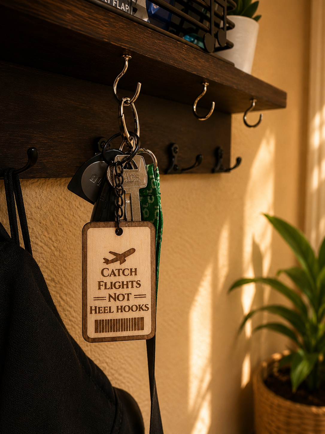 Catch Flights Not Heel Hooks Plane Design – Personalized Laser Engraved Jiu Jitsu Keychain | Durable, Lightweight, Gift for Grapplers