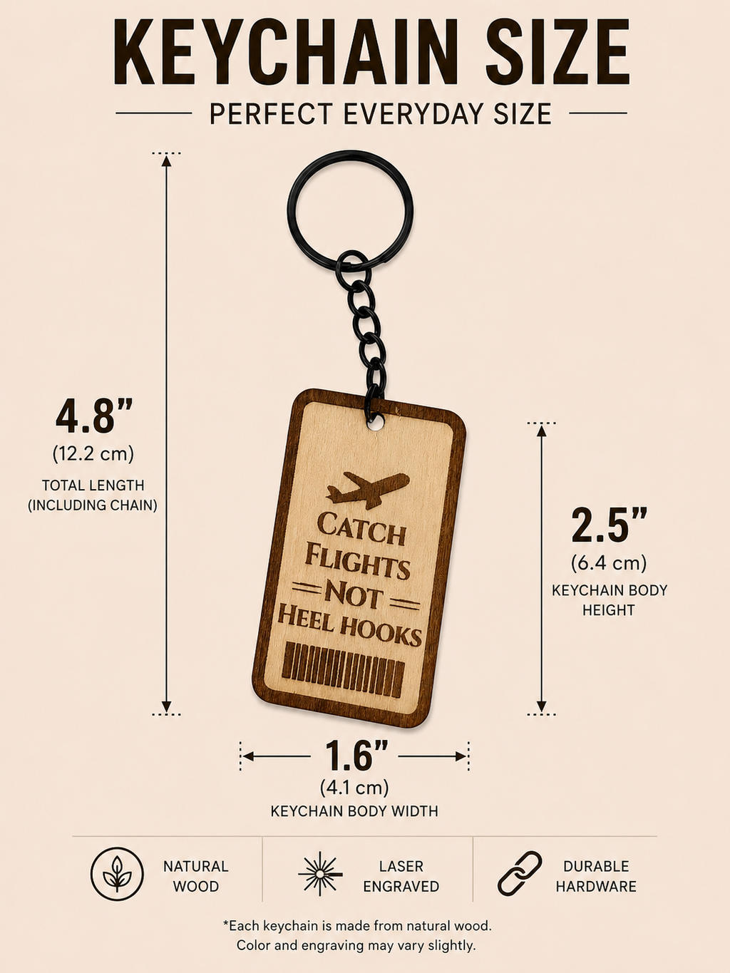 Catch Flights Not Heel Hooks Plane Design – Personalized Laser Engraved Jiu Jitsu Keychain | Durable, Lightweight, Gift for Grapplers