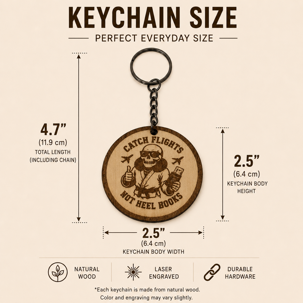 Catch Flights Not Heel Hooks Skull Design – Personalized Laser Engraved Jiu Jitsu Keychain | Durable, Lightweight, Gift for Grapplers