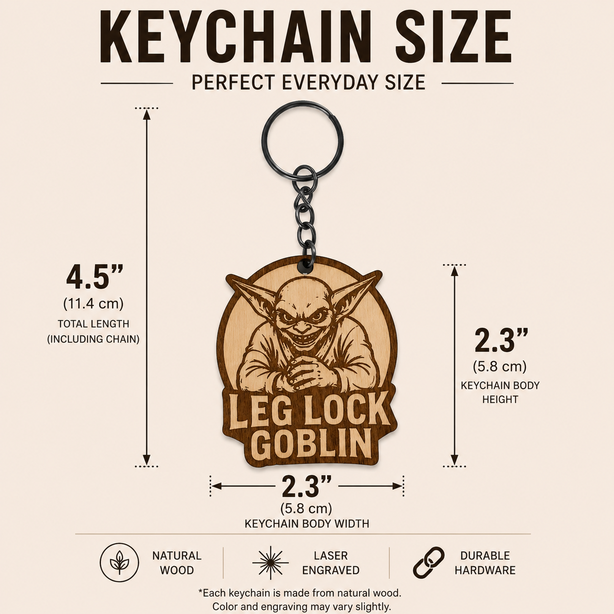Leg lock goblin – Personalized Laser Engraved Jiu Jitsu Keychain | Durable, Lightweight, Gift for Grapplers