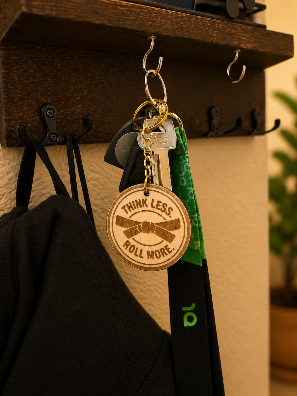 Think Less. Roll More. – Personalized Laser Engraved Jiu Jitsu Keychain | Durable, Lightweight, Gift for Grapplers