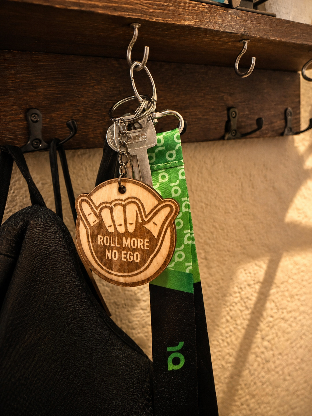 Roll More No Ego – Personalized Laser Engraved Jiu Jitsu Keychain | Durable, Lightweight, Gift for Grapplers