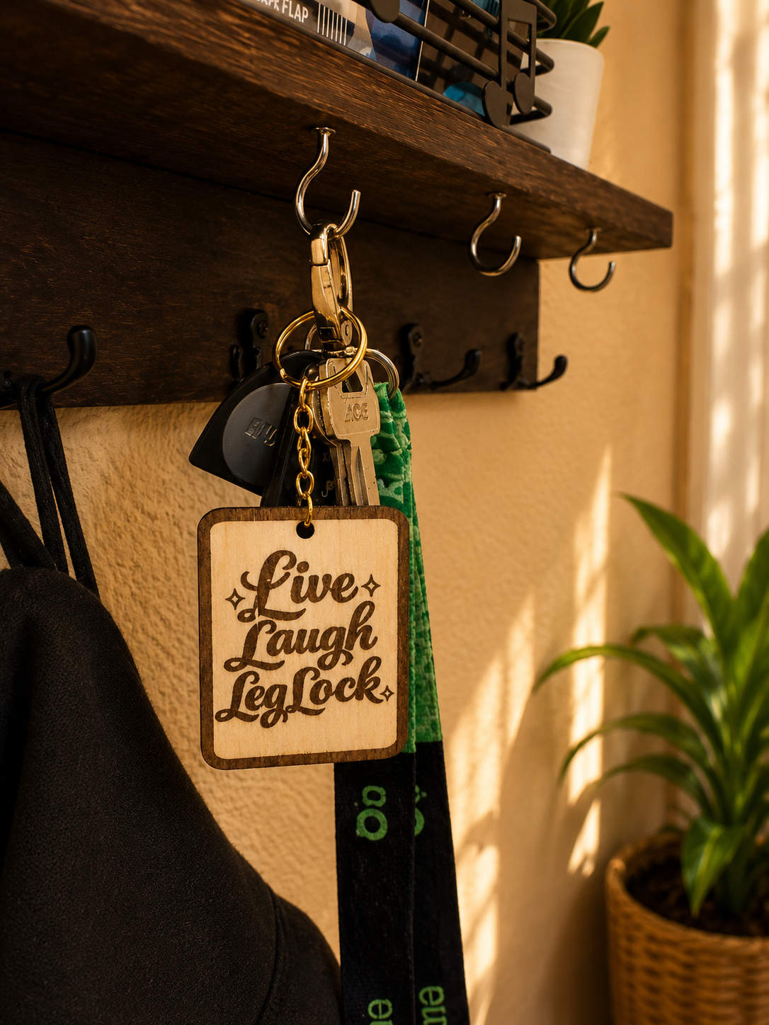 Live Laugh Leg Lock  – Personalized Laser Engraved Jiu Jitsu Keychain | Durable, Lightweight, Gift for Grapplers