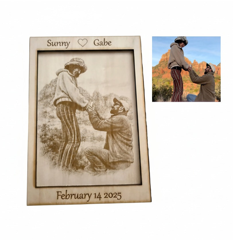 Engraved Portrait, Laser Engraved Wood Photo, Personalized Photo