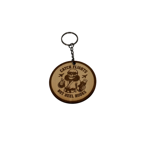 Catch Flights Not Heel Hooks Skull Design – Personalized Laser Engraved Jiu Jitsu Keychain | Durable, Lightweight, Gift for Grapplers