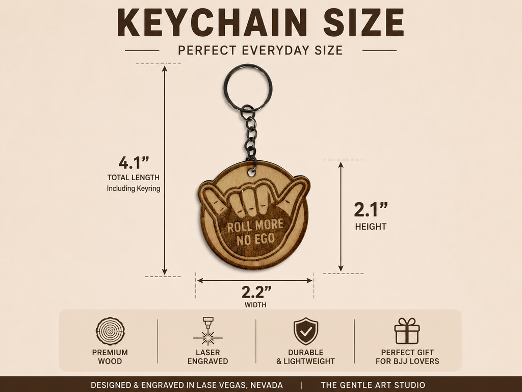 Roll More No Ego – Personalized Laser Engraved Jiu Jitsu Keychain | Durable, Lightweight, Gift for Grapplers