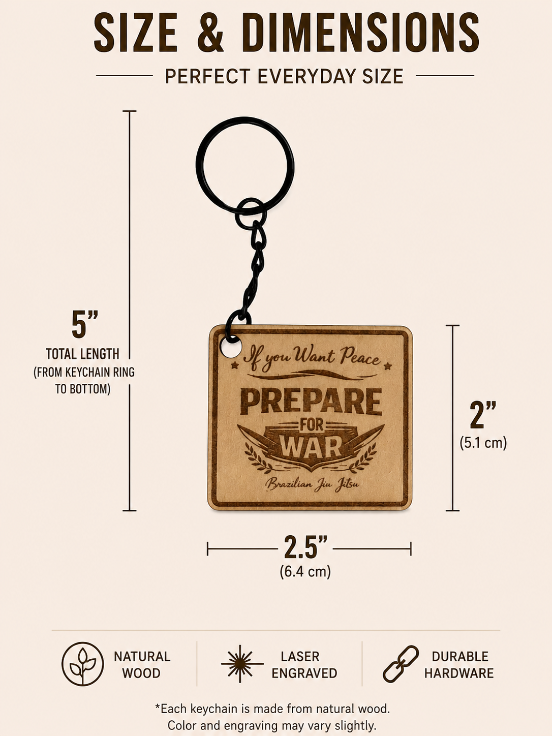 If You Want Peace Prepare for War  – Personalized Laser Engraved Jiu Jitsu Keychain | Durable, Lightweight, Gift for Grapplers
