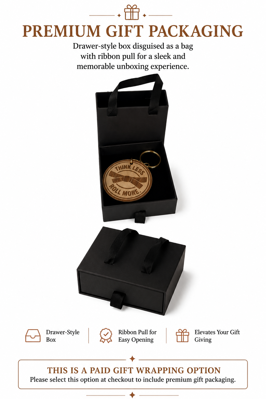 Think Less. Roll More. – Personalized Laser Engraved Jiu Jitsu Keychain | Durable, Lightweight, Gift for Grapplers